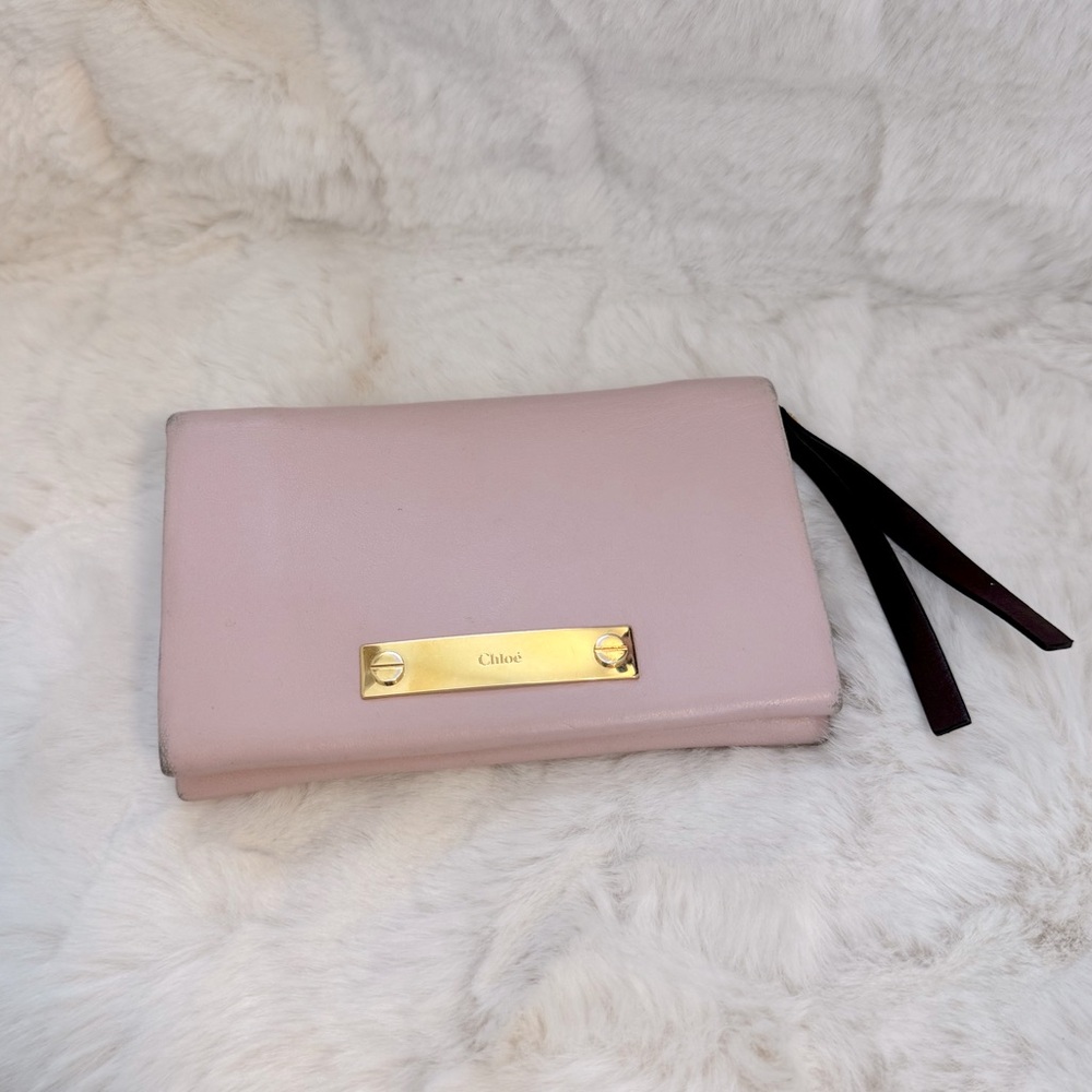Chloe Pink Leather Fold Over Flap Wallet